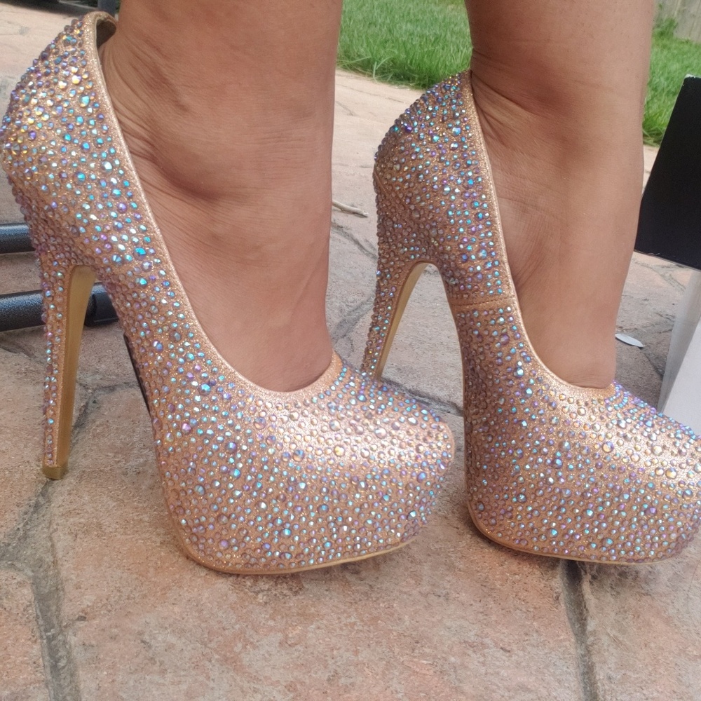 Multi-colored Rhinestone, Nude Heels
